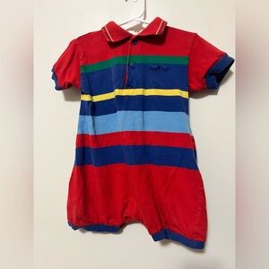 Vintage Baby B’gosh One Piece Romper 24 Months Red Stripe Collared Snaps